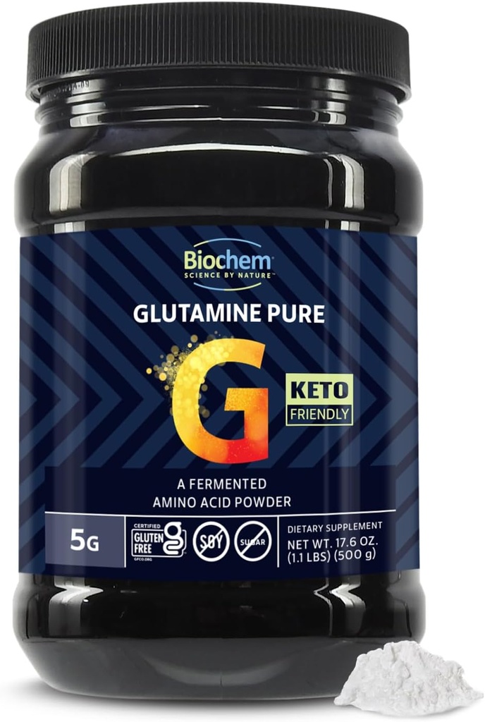 Biochem Glutamin Pure Powder - Farmakoterapeutisk - Grade L- Glutamin til Post Workout Inddrivelse - Vegan, Gluten- Free, Keto - Understøtter muskelvæv, immunforsvar, energi - 5g per Serving, 17.6 oz