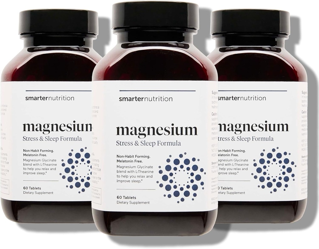 Smarter Nutrition Magnesium Complex - Chelated Magnesium Glycinate + Citrate, Malat til søvn, afslapning, Muscle & Nerves + Klinisk proven L- Theanin, Non- GMO- 180 tabletter [90- Day Supply]