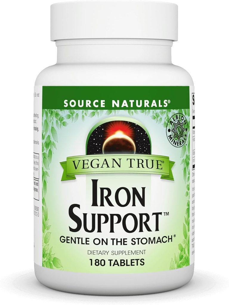 Kilde Naturals Vegan True Iron Support, blid på Maven og Chelated for Øget Absorbtion * - 180 tabletter