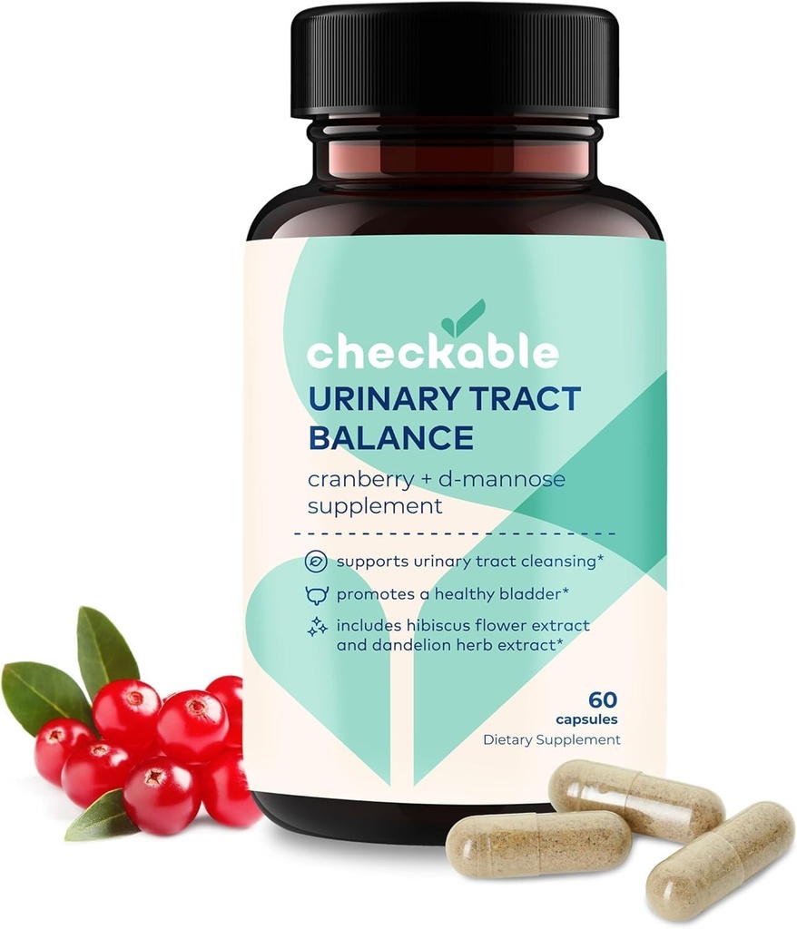 Checkable ® Urinary Tract Balance - Blogen Sundhed og Urinary Tract Cleanser Vitaminer for mænd og kvinder - 1350 mg med D-Mannose og Cranberry - 60 kapsler