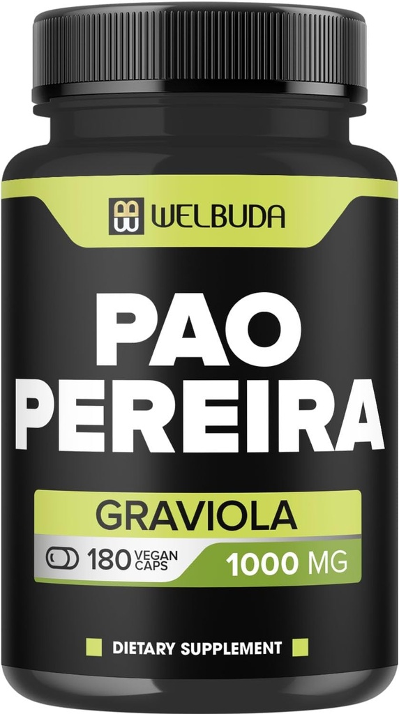 180 Kapsler - 600mg Pao Pereira Herb Extract 10: 1 med 400mg Graviola Soursop - Kombineret formel for immunsystem, Komfortabel sind, bodymanagement & styrke support