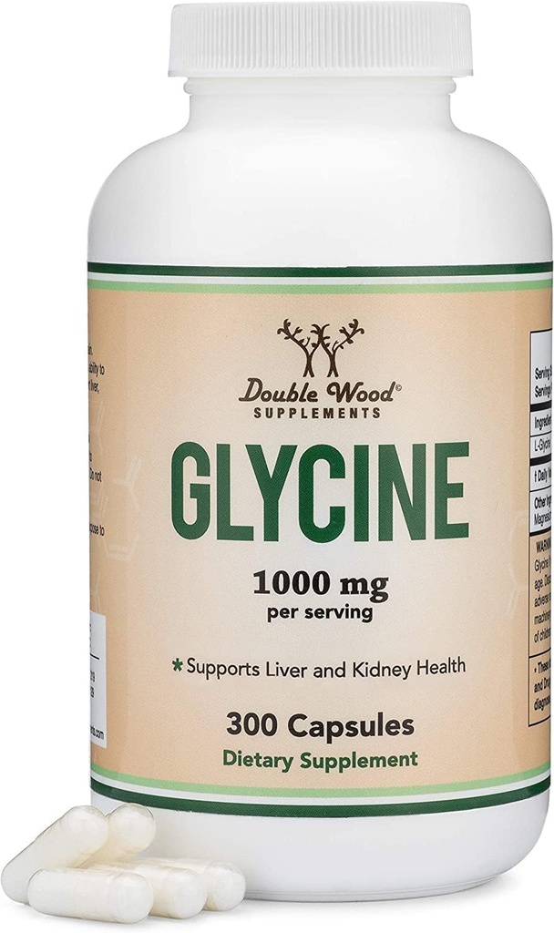 Glycin supplement - 1.000mg Glycin pulver per servering (300 kapsler) Den afslappende Aminosyre (Glicina) (Tredjeparts testet, Gluten Free, Non- GMO) af Double Wood