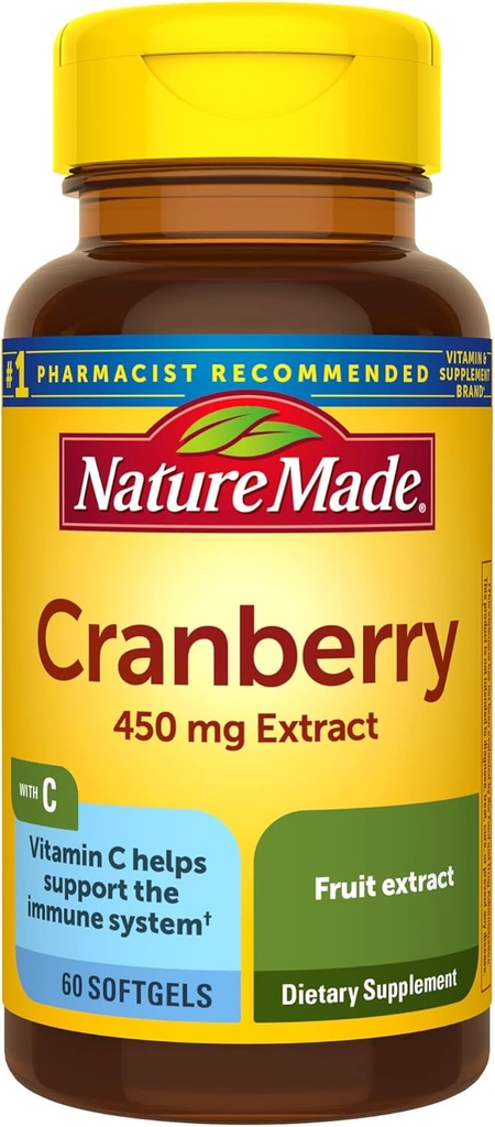 Nature Made Cranberry med C-vitamin, Kosttilskud til immun- og antioxidant support, 60 Softgels, 30 dages forsyning
