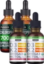 NUSAVA Strawberry Flavored D3 K2 Drops og Chlorophyll Liquid Drops Bundle - Potent flydende vitaminer til hjerte, fælles, Energi, & immunforsvar - Non- GMO, Gluten- fri, 2pk Hver