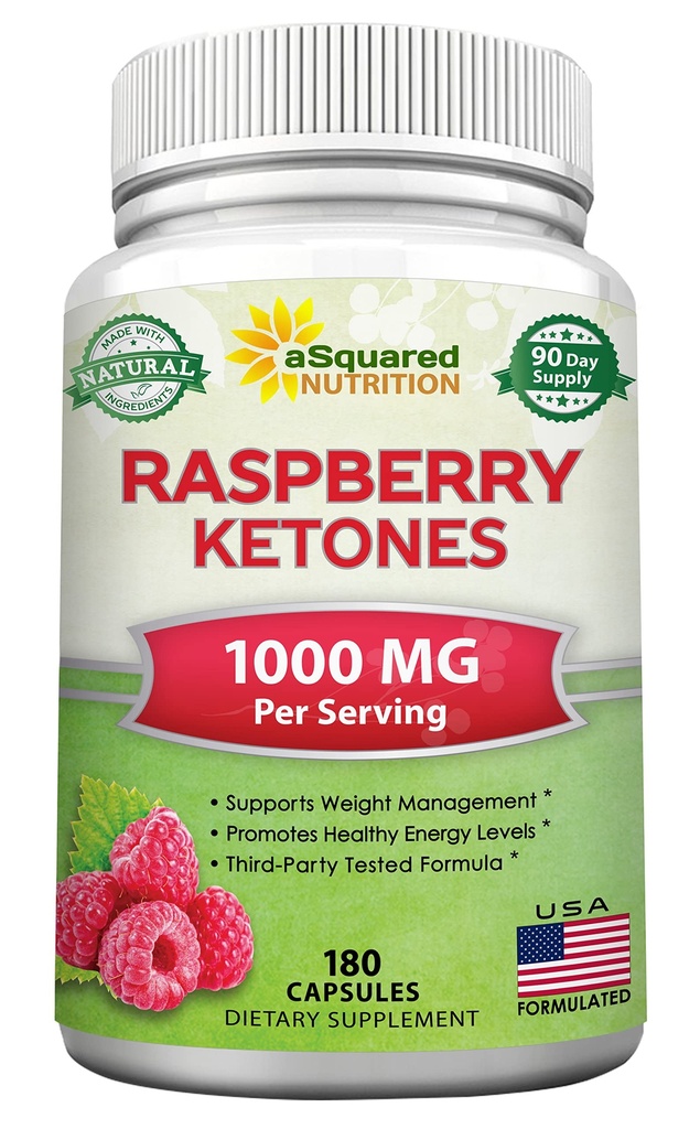 aSquared Nutrition Natural Raspberry Ketoner 1000mg- 180 Capsules- Weight Loss Supplement, Max Strength Plus Appetite Suppressant Diet Pills, Premium Lean Health Powder til at øge ren energi & Metabolisme