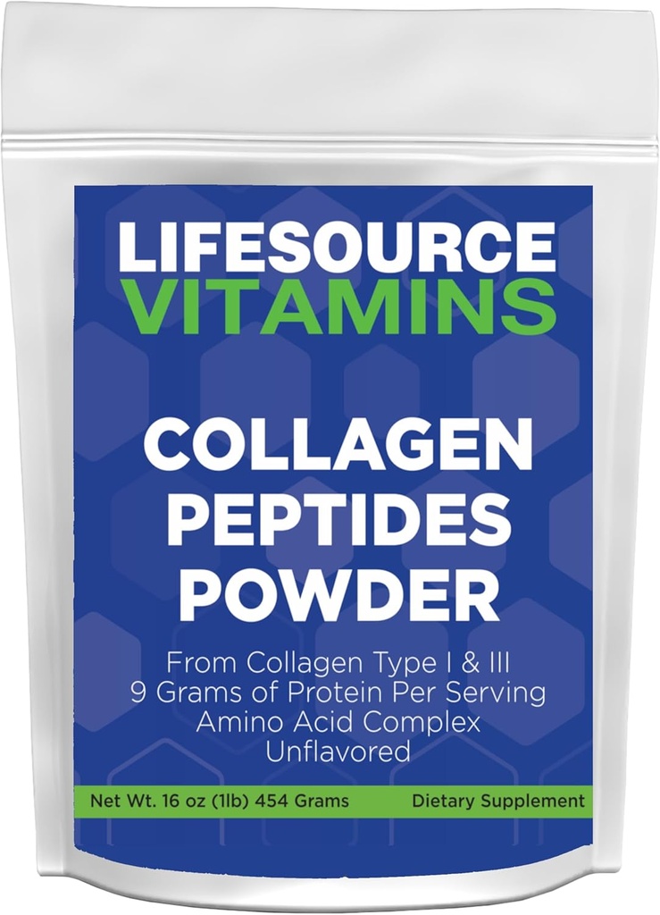 LifeSourceVitaminer Collagen Peptider Powder - 45 Servering, hår, negle, hud, ben & fælles sundhed, Unflavored, Keto & Paleo Godkendt