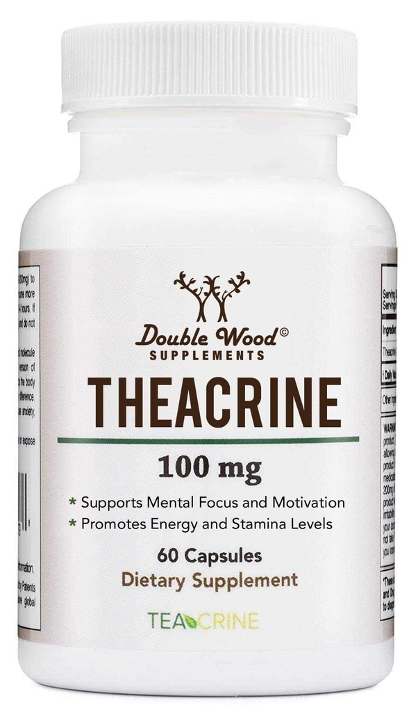 Teacrin (Teacrin) 100 Mg, 60 kapsler - Energi og Focus supplement (svarende til Koffein piller, men mere subtil og længere holdbarhed) Non-GMO og Gluten fri af Double Wood
