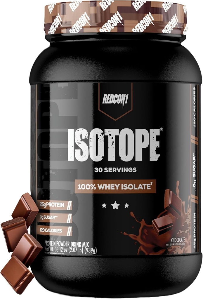 REDCON1 Isotope 100% Whey Isolate, Chokolade - Keto Friendly Whey Protein Powder - Low Carb + Zero Added Sugar Whey Protein Isolate - Keto Protein Powder (30 Servere)