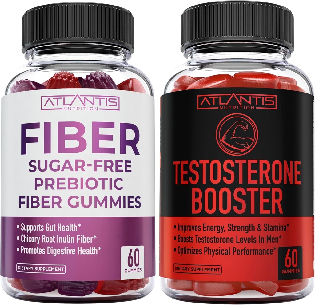 Atlantis Nutrition Sugar Free Prebiotic Fiber Gummies for adult 60 Gummies + Testosteron Booster 2- Pack (120 Gummies)