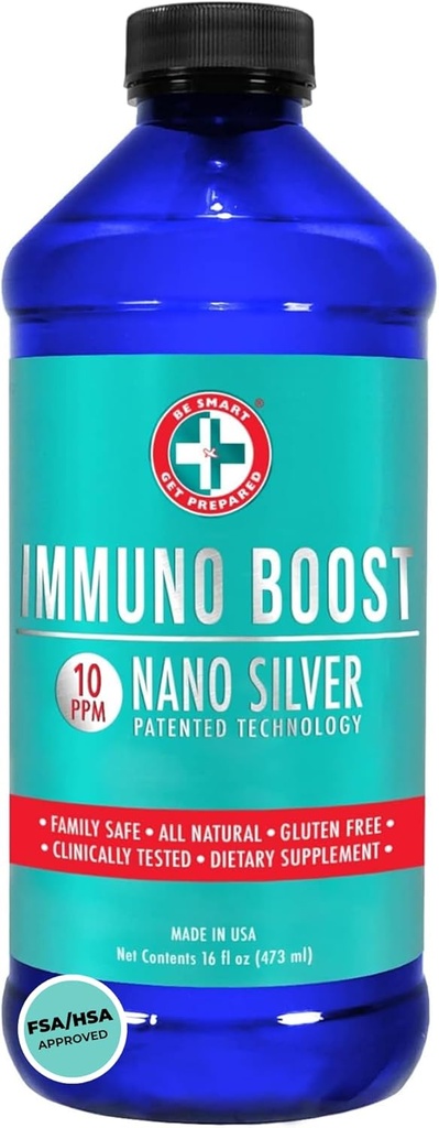 Be Smart Få forberedt Nano Silver Immun Boost - 16 oz - Daglig immunsupplement til familie - Gluten Free, Vegetar - Made in USA