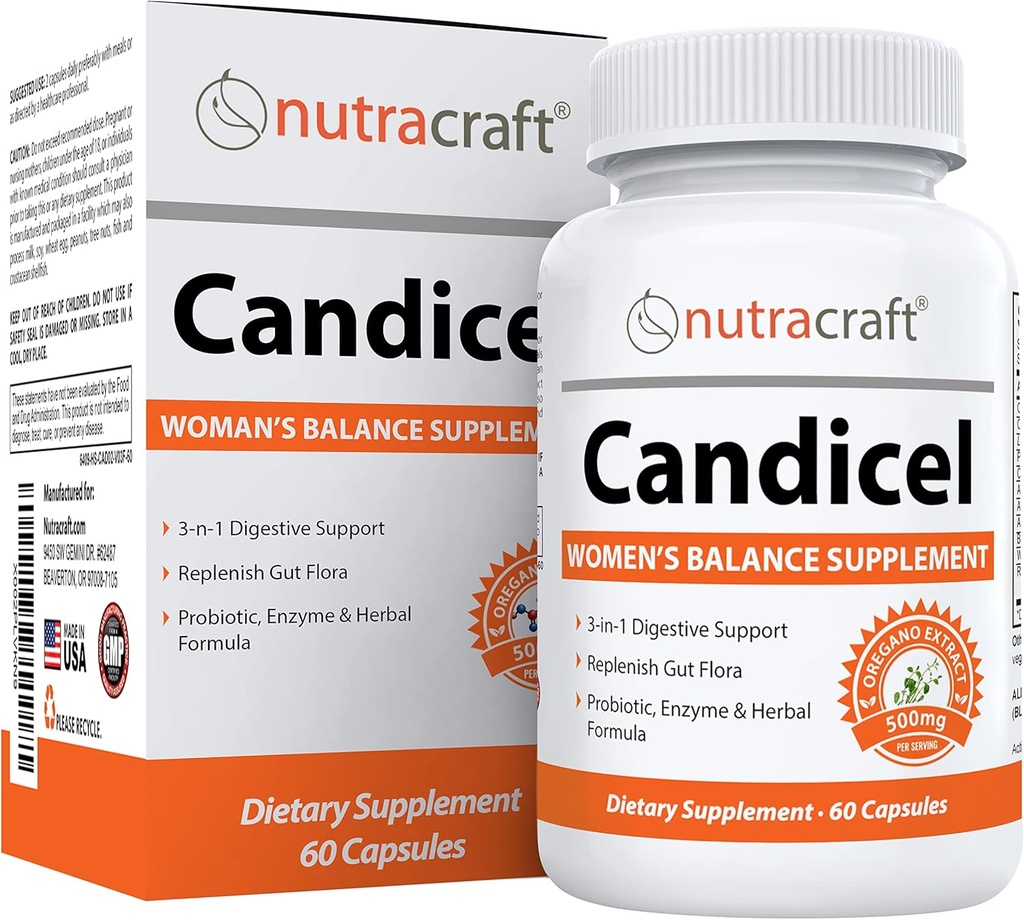 Nutracraft Candicel # 1 Intestinal Flora Supplement- 124; CaptacAcid, Oregano, Ormwood, Black Walnut & Probiotics for Overgrowth Support