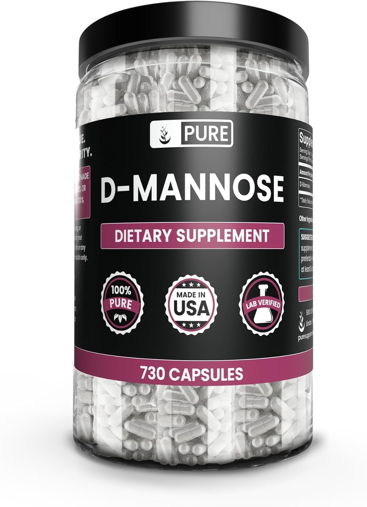 PURE ORIGINALSKE INGREDIENSER D- Mannose (730 kapsler) Ingen Magnesium eller Rice Fillers, Altid Pure, Lab Verified