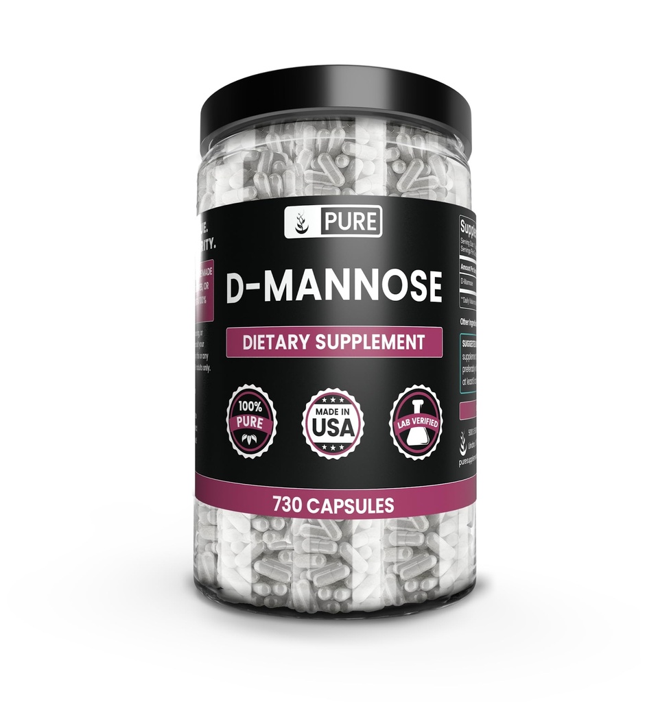 PURE ORIGINALSKE INGREDIENSER D- Mannose (730 kapsler) Ingen Magnesium eller Rice Fillers, Altid Pure, Lab Verified