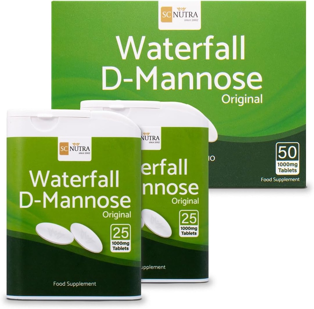 D-Mannose Tablets 1000mg - Waterfall D-Mannose sourced Naturally from Birch - 50 Tablets - SC Nutra (Sweet Cures)