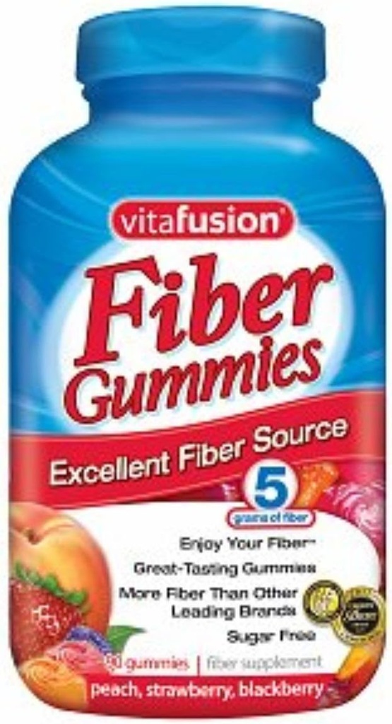 Viafusion Fiber Gummies Fiber Supplement Peach, Strawberry og Blackberry Flavors 90 Hver (pakke med 2)