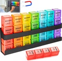 Pill Organizer 4-gange om dagen: Ugentlig Pill Box 7 Dag med Magnetisk Hylde - Store kompartmenter Pill Case - Aftagelig Medicin Organizer Dispenser for Fish Oils Vitamin Holder Supplement (Rainbow)