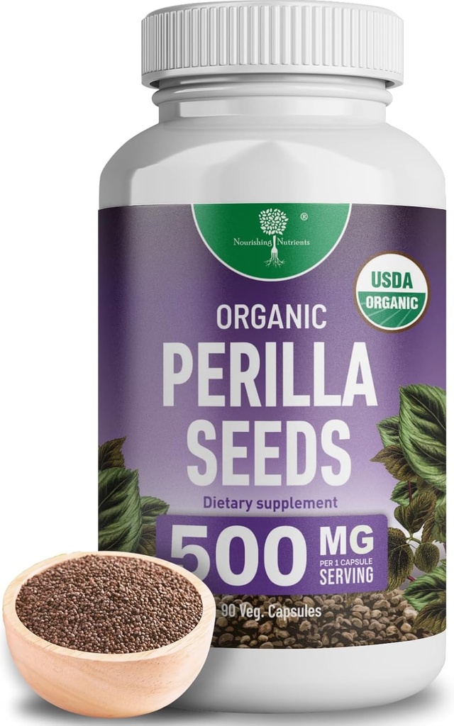 Organic Perilla Seed Extract med 9% Rosmarinsyre - USDA Certified - Allergy Relief, Luftveje og Immunitet Booster - Th2 Cytokiner, naturligt okkurring Luteolin - 500mg 90 kapsler