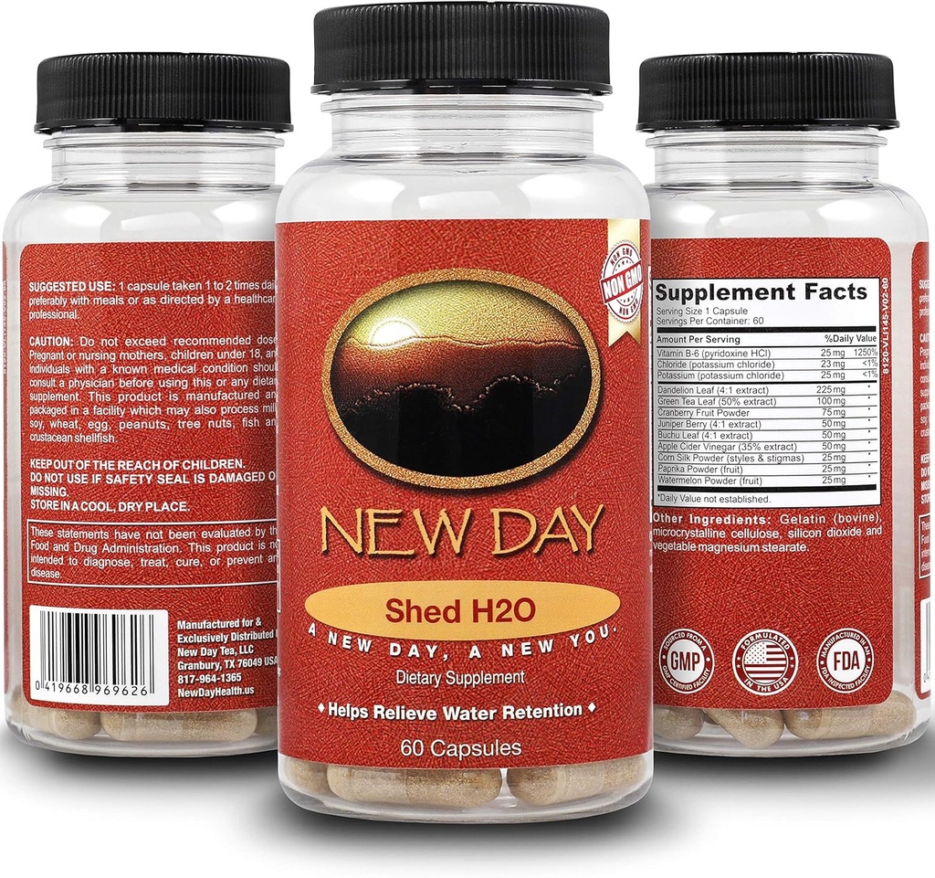 Shed H2O er 124; Natural Diuretic Water Pills for Water Retention Relief, Understøtter mænd og kvinder i at reducere Bloating og vand Vægt er 124; Understøtter sunde kaliumniveauer ved nytdagssundhed