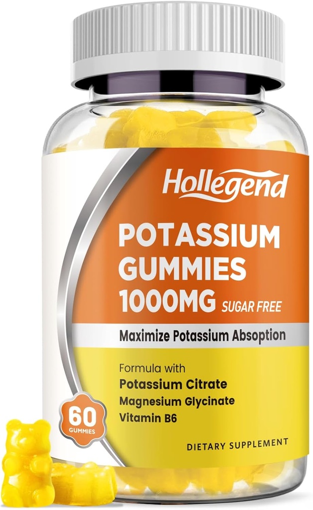Kalium Gummies 1000mg, Maksimize Kalium Absoption Blend med vitamin B6 Magnesium, Kalium Citrate supplement til voksne, Sukker fri, 60 Tæl