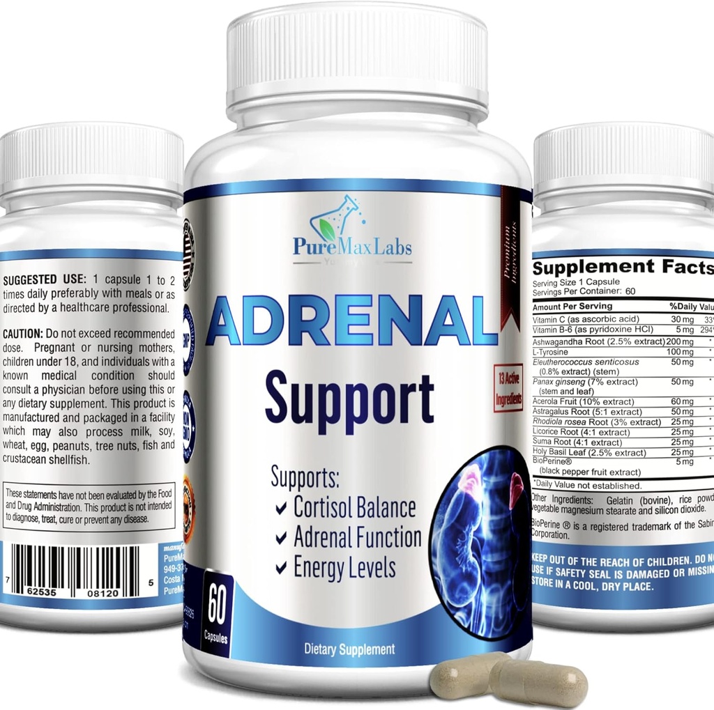 Adrenal Support, Cortisol Manager, Adrenal Sundhed, Opretholde Balancerede Cortisol Niveauer, Stress Relief tillæg med Ashwagandha, L- Tyrosine - 60 kapsler