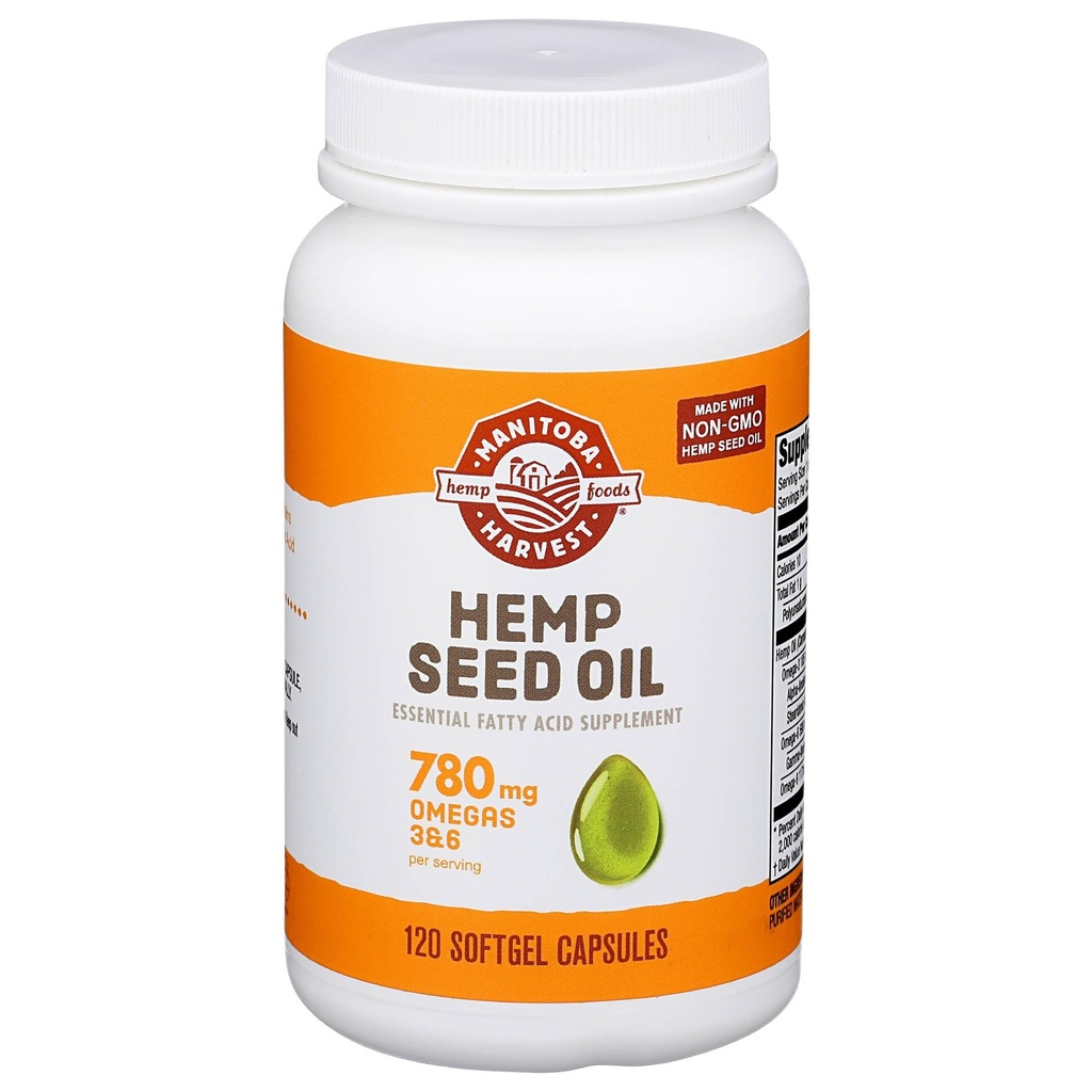 Manitoba Harvest Hamp Seed Oil Softgels, 780 Mg Plant Based Omegas 3 & 6 per Serving, 120 Ct