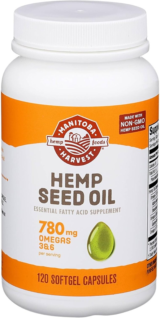 Manitoba Harvest Hamp Seed Oil Softgels, 780 Mg Plant Based Omegas 3 & 6 per Serving, 120 Ct