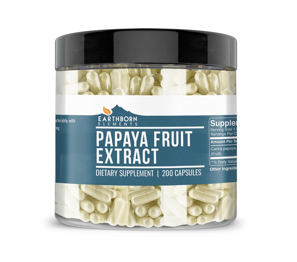 Earthborn Elements Papaya Fruit Extract 200 Kapsler, Pure & Ufortyndet, Ingen tilsætningsstoffer