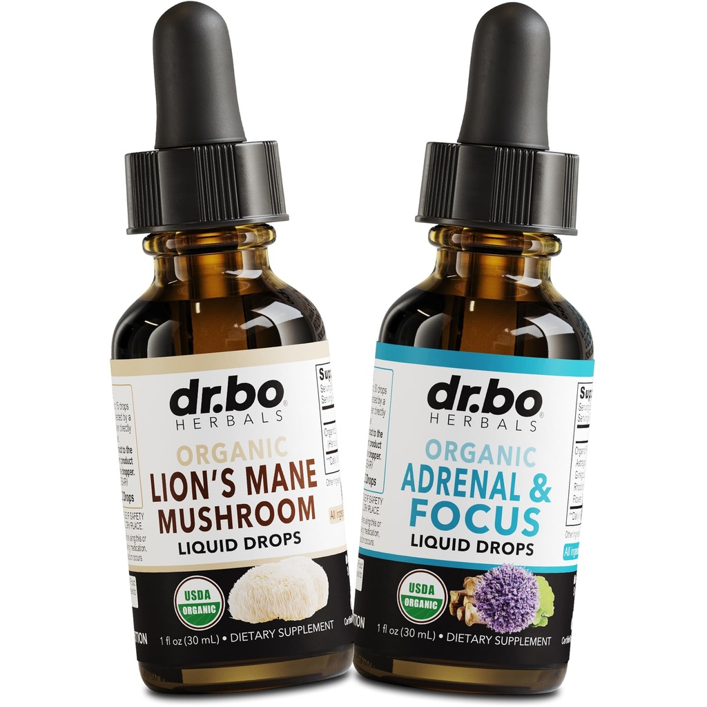 Lions Mane Mushroom & Adrenal Drops - Organic Lions Mane Mushroom Liquid Tincture & Adrenal og Focus Supplement Drops, tåge, Brain Health Kosttilskud - Organic Lions Extract Cortisol Support
