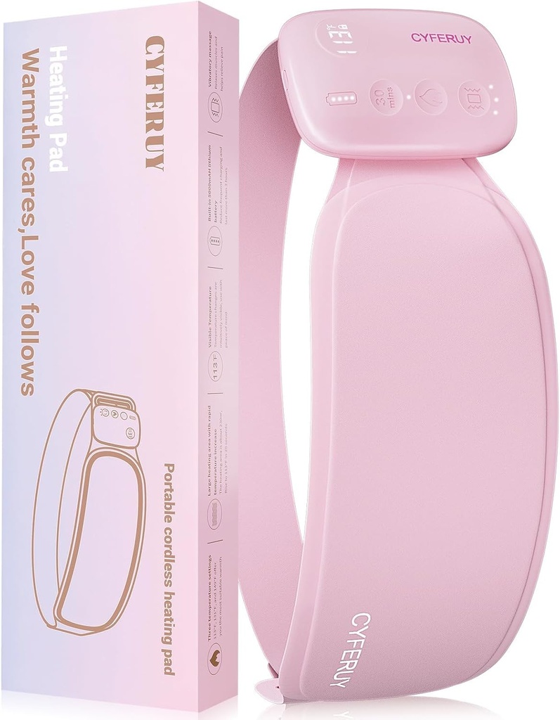 Bærbar varmeledning til Periode Krampe, Menstruel varmeledning med 5000mAh Magnetisk Controller, 3 Varmeniveauer & 3 Massage Modes til Periode Krampe Smerte Relief, Julegave til kvinder