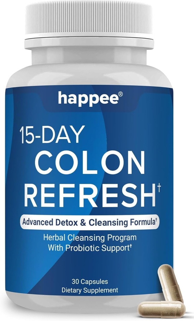 Happee Colon Cleanser & Detox til Vægttab Support - 15 dages Colon Cleanse Pills & Gut Support Probiotika Mænd Kvinder - Hurtig Natural Laxatives Constipation Relief