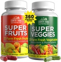 Country Farms Frugt og Grøntsager Supplement, 180 Frugt og 180 Veggie kapsler, Grønne og røde pakket med superfood, kraftfulde antioxidanter, 60 Servering