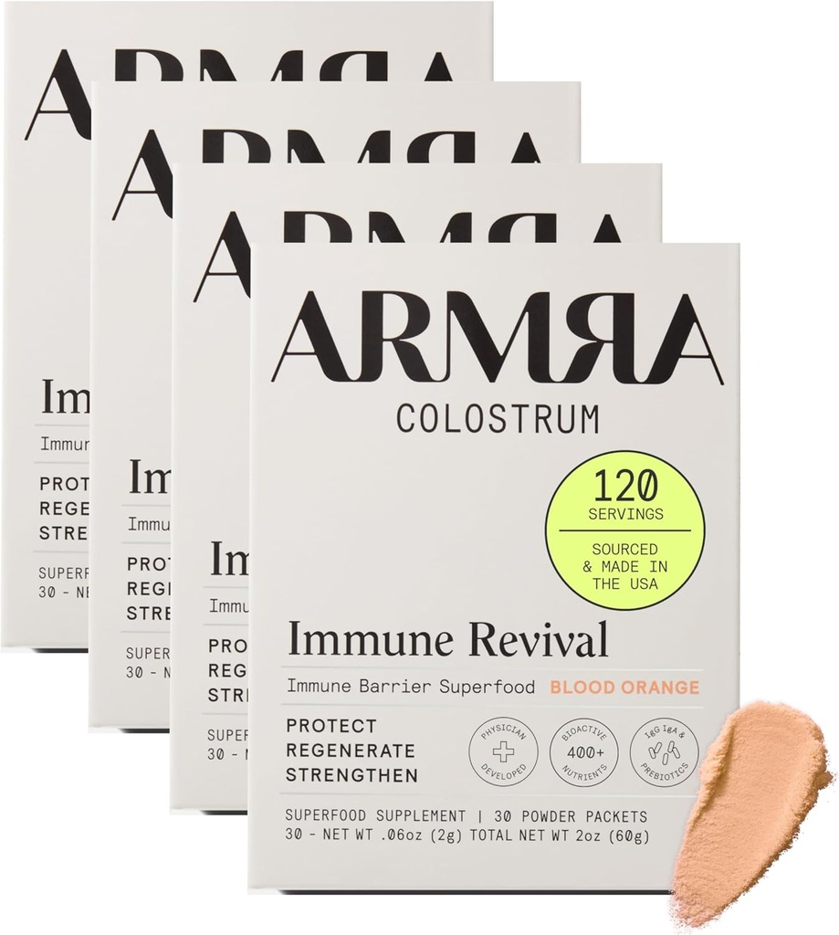 ARMRA Colostrum ™ Premium Powder, Grass Fed, Gut Health Bloating Immunity Skin & Hår, Indeholder 400 + bioaktive næringsstoffer, Potent Bioavailable, Keto, Gluten & Fat Free (Blood Orange 30 Buddy Blood Orange 60)