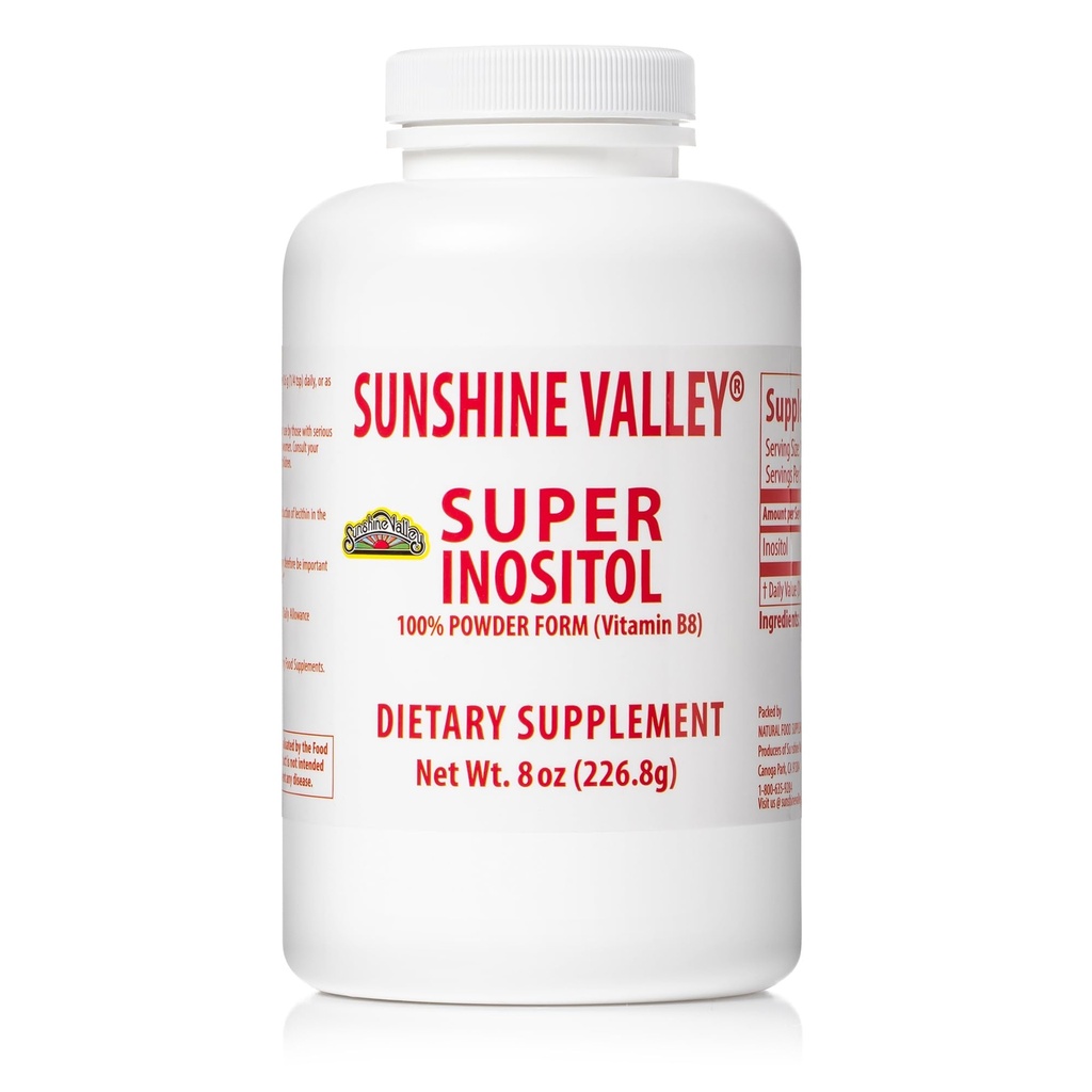 Sunshine Valley ® Super Inositol, vitamin B8 pulver Kosttilskud, Natural PCOS Fertilitet Supplement, Hormonal Balance & Sund Ovarie Function Support - 8oz