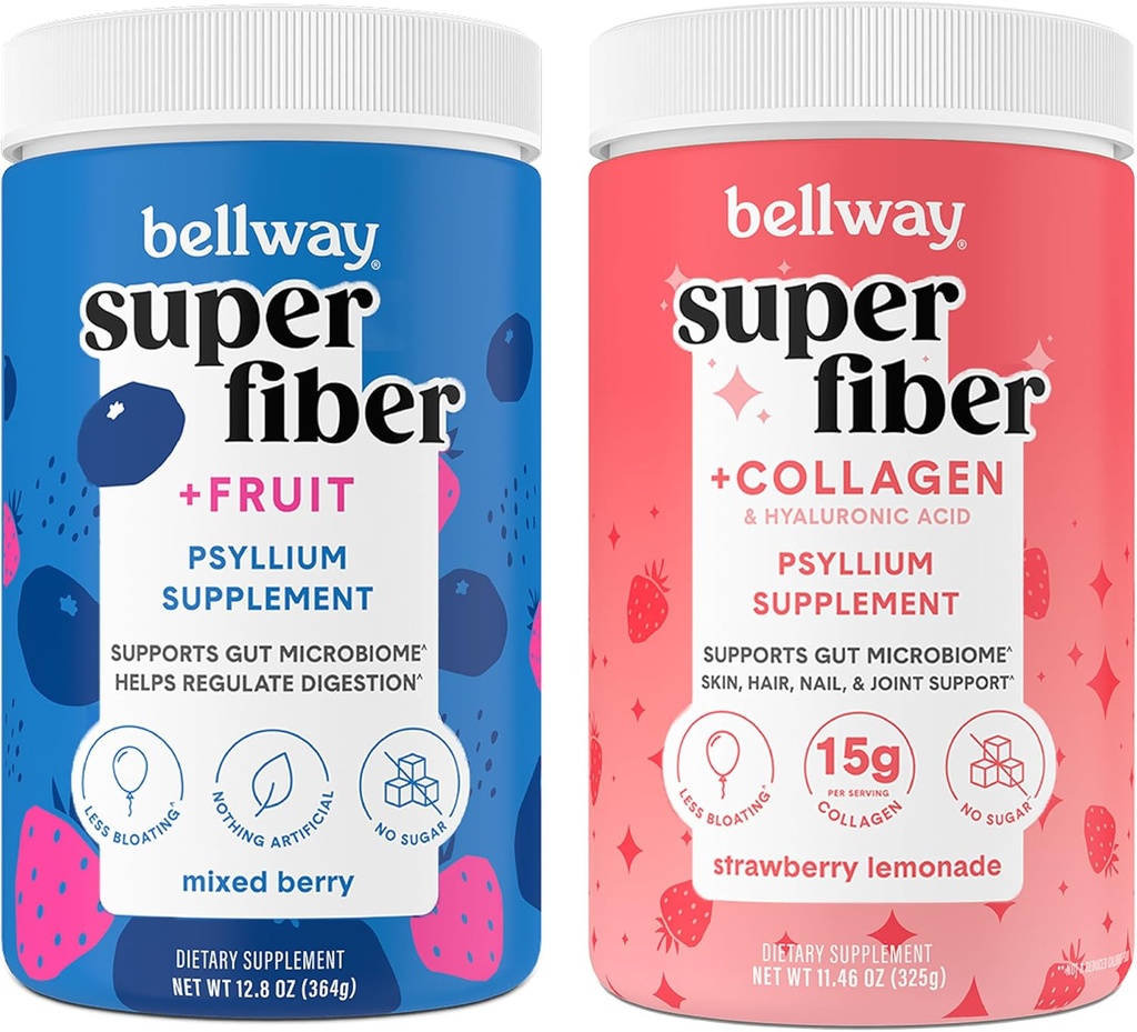 Bellway Super Fiber Powder + Frugt, Blandede Berry Super Fiber Powder + Collagen, Jordbær Lemonade