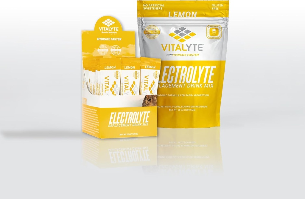 Vitalyte Electrolyte Powder Drink Bundle, 1 Standup Pouch + 25 Count Packet, Gluten Free Post Workout Powder Drink Mix, Lemon Flavor
