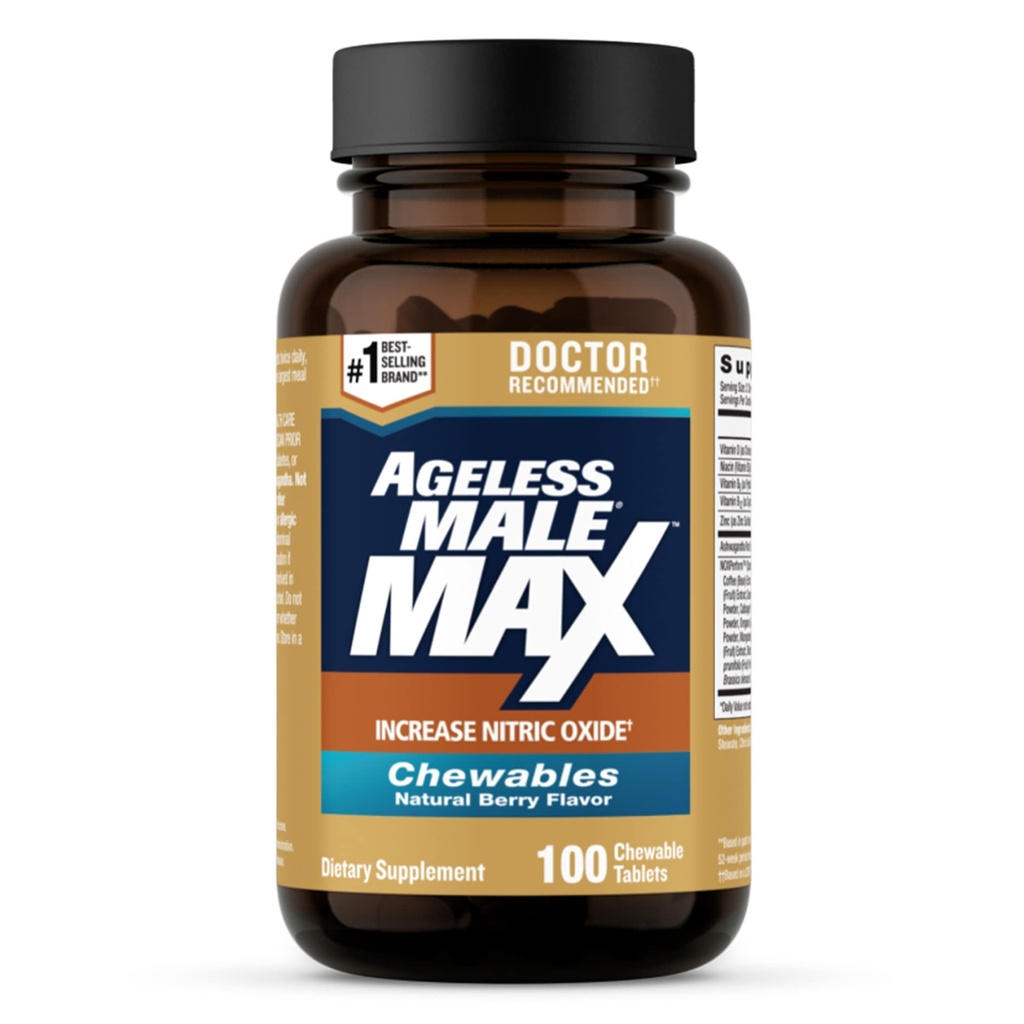 Agust Mand Max Chewable Nitroxide Booster supplement til mænd - Høj potens Ashwagandha Uddrag til Boost træning, Muskel & ydeevne, Reducer stress, Support Sleep - 100 Greve