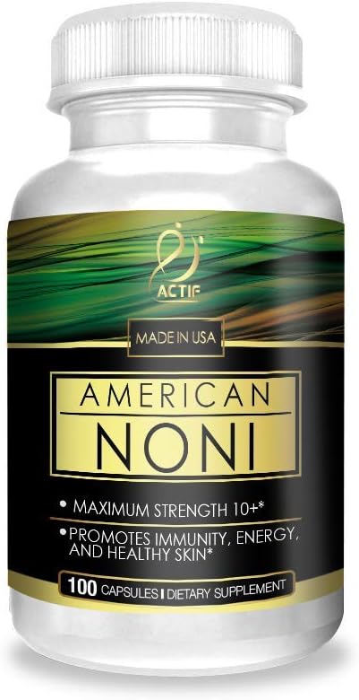 Actif Organic Noni Maximum Strength - 100% Natural Hawaiian Noni, Non-GMO, Made in USA, 100 Count