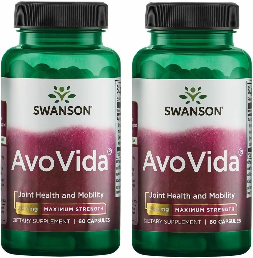 Swanson AvoVida - Naturligt supplement til fremme af fælles sundhed og mobilitet - Avocado & Soybean Unsaponifiables to Support Cartiage & Tissue Health - (60 kapsler, 300mg hver) 2 Pack