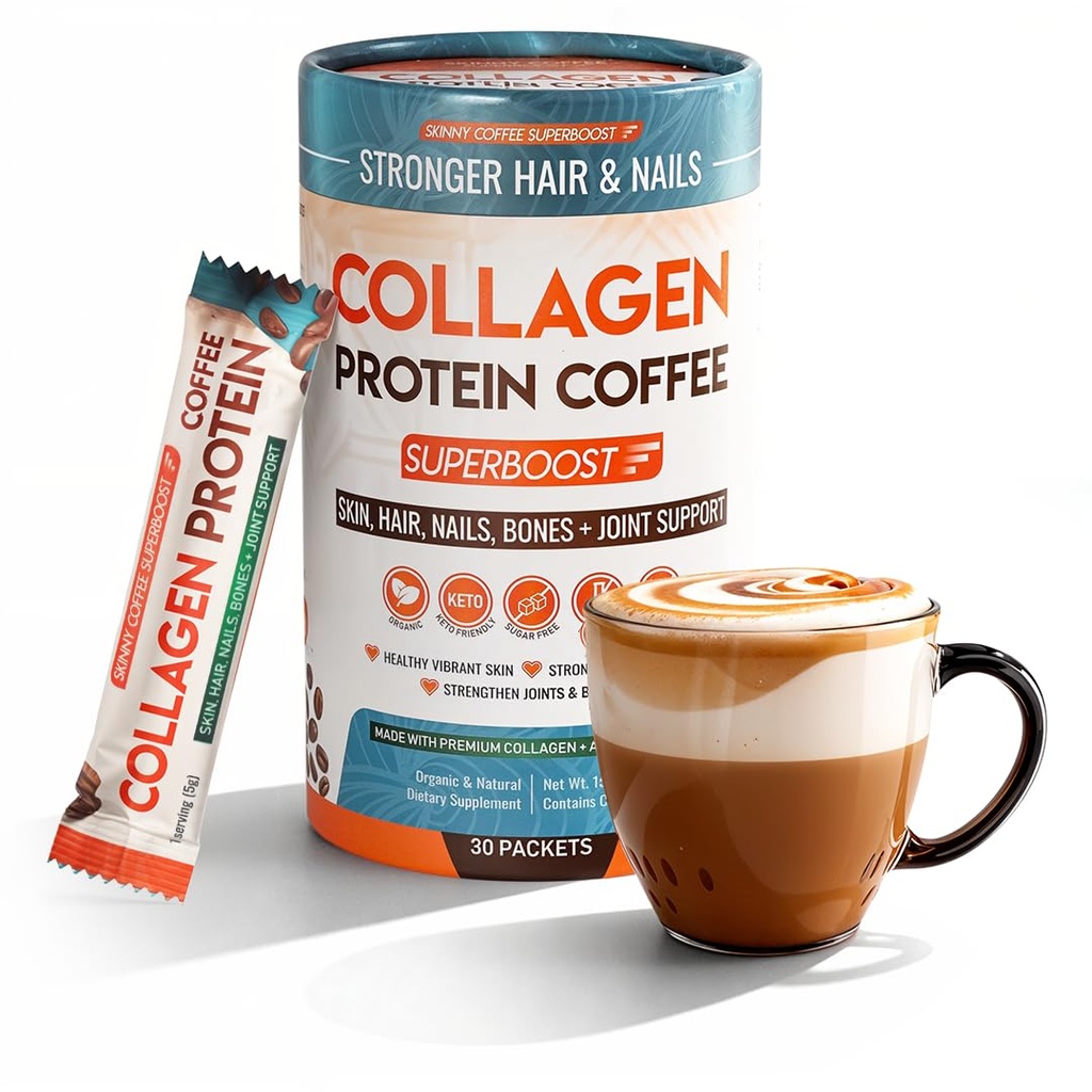 Collagen Protein kaffe peptider pulver - for bedre fokus, energi, fordøjelse, Bloating & Immunity for kvinder & Mænd; 124; Understøtter glødende hud, hår, negle, hud, ben og fælles sundhed