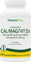 NaturesPlus Cal / Mag / VIT D3 med vitamin K2-60 tyggetabletter - Chokolade Flavor - Calcium, Magnesium, D3- vitamin & K2 Knoglereservice supplement - 30 Servere