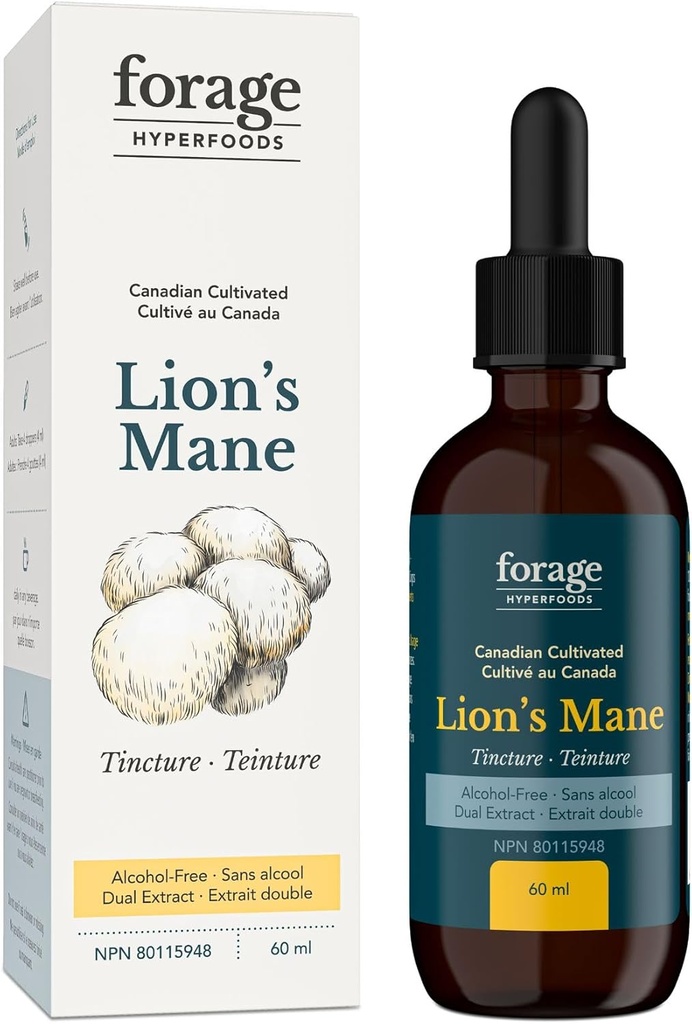 Lions Mane Tincture, med Premium Mushroom Extract, til Hukommelse Forbedring og Nerve Support, Dual Extract, Alkoholfri, 60 ml