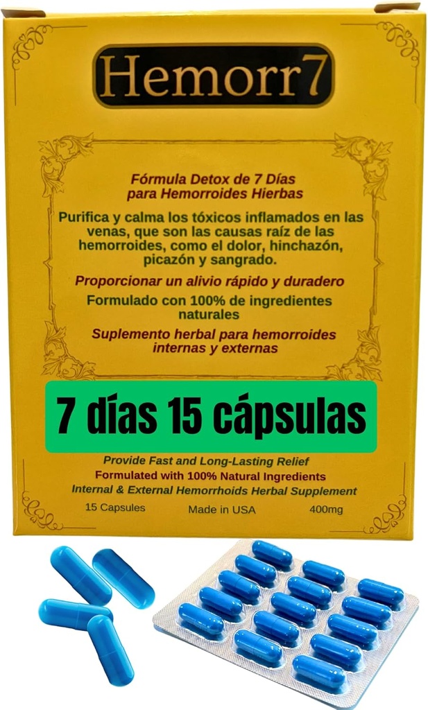 Hæmor7: 7Days 15 Capsules Herbal Hæmorhoid Detox Formel, Fórmula Herbal para desintoxar las hemorroides Durante 7 días