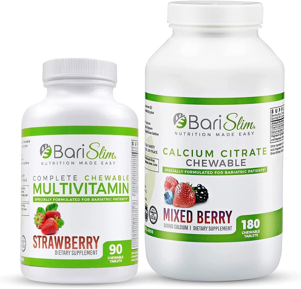 BariSlim Bariatric Calcium Citrate & Complete Multivitamin Chewable Tablet - Bariatric Vitamin and Supplement for Post Bariatric Surgery Including Gastric Bypass and Sleeve