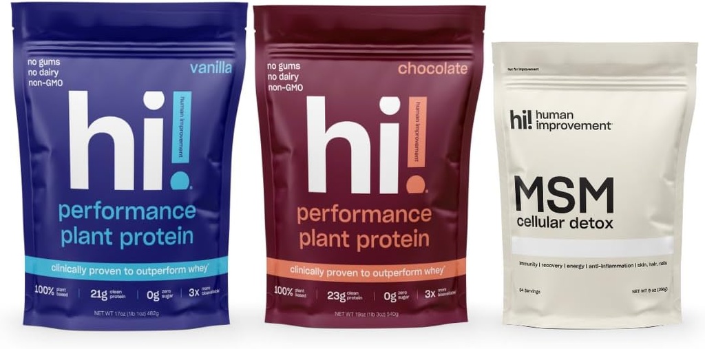 Human Improvement Performance Protein (Chocolate & Vanilla) og MSM Cellular Detox Bundle
