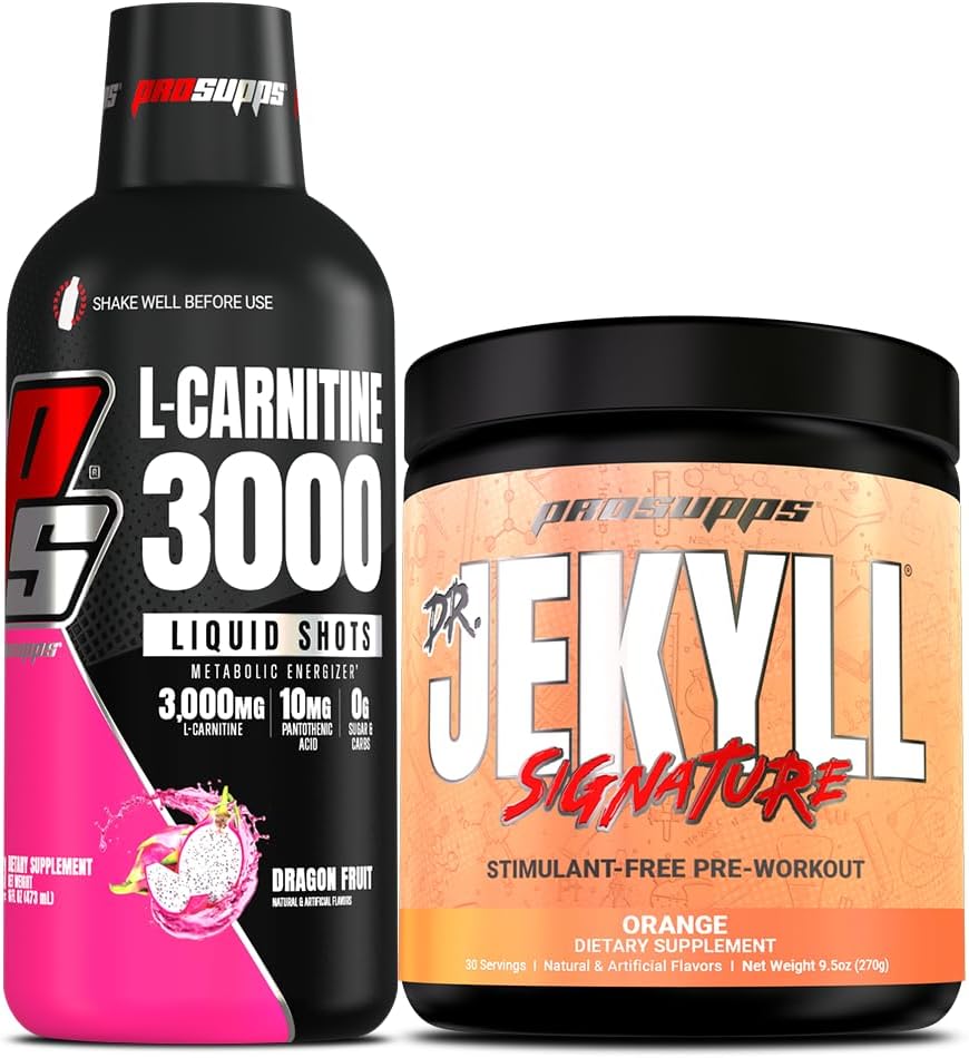 PROSUPPS L- Carnitin 3000 Stimulant Free Liquid Shots (31 Servere, Dragon Fruit) og Mr. Hyde Signature Series Pre- Workout Energy Poweded Drink (30 Servere, Orange) Bundle