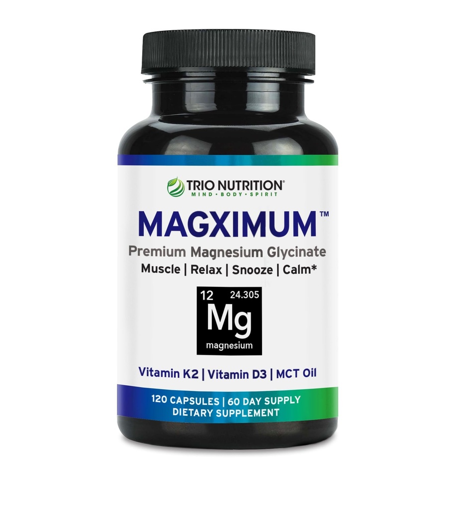 Trio Nutrition MagX Magnesium Glycinate, Vitamin D3, Vitamin K2 & MCT Oil Name 124; Chelated Magnesium Supplement