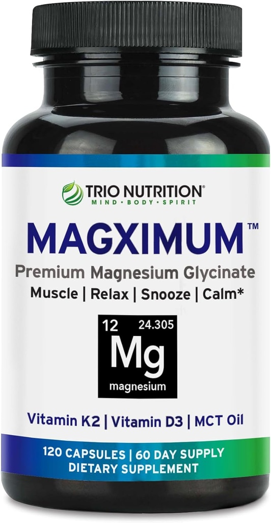 Trio Nutrition MagX Magnesium Glycinate, Vitamin D3, Vitamin K2 & MCT Oil Name 124; Chelated Magnesium Supplement