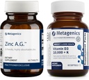 Metagenics Bundle - Zink A.G. & D3 10.000 + K - 60 tabletter Zink A.G. til immunforsvar, Knoglesundhed, energimetabolisme - 60 softgels af D3 10.000 + K til immunforsvar, hjertesygdomme