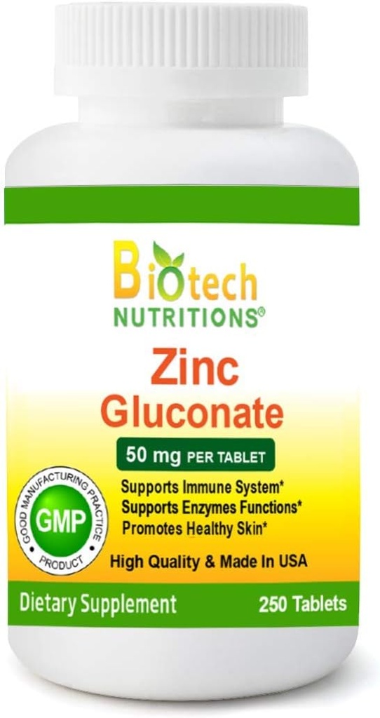 Zinkgluconat 50 mg 250 tabletter Lavet i USA Vegetarisk / Vegansk Zinkgluconat