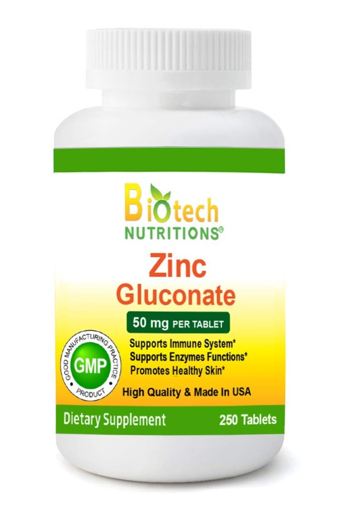 Zinkgluconat 50 mg 250 tabletter Lavet i USA Vegetarisk / Vegansk Zinkgluconat